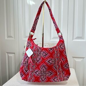 Vera Bradley Frankly Scarlet Lisa B Cotton Quilted Hobo Red Shoulder Bag